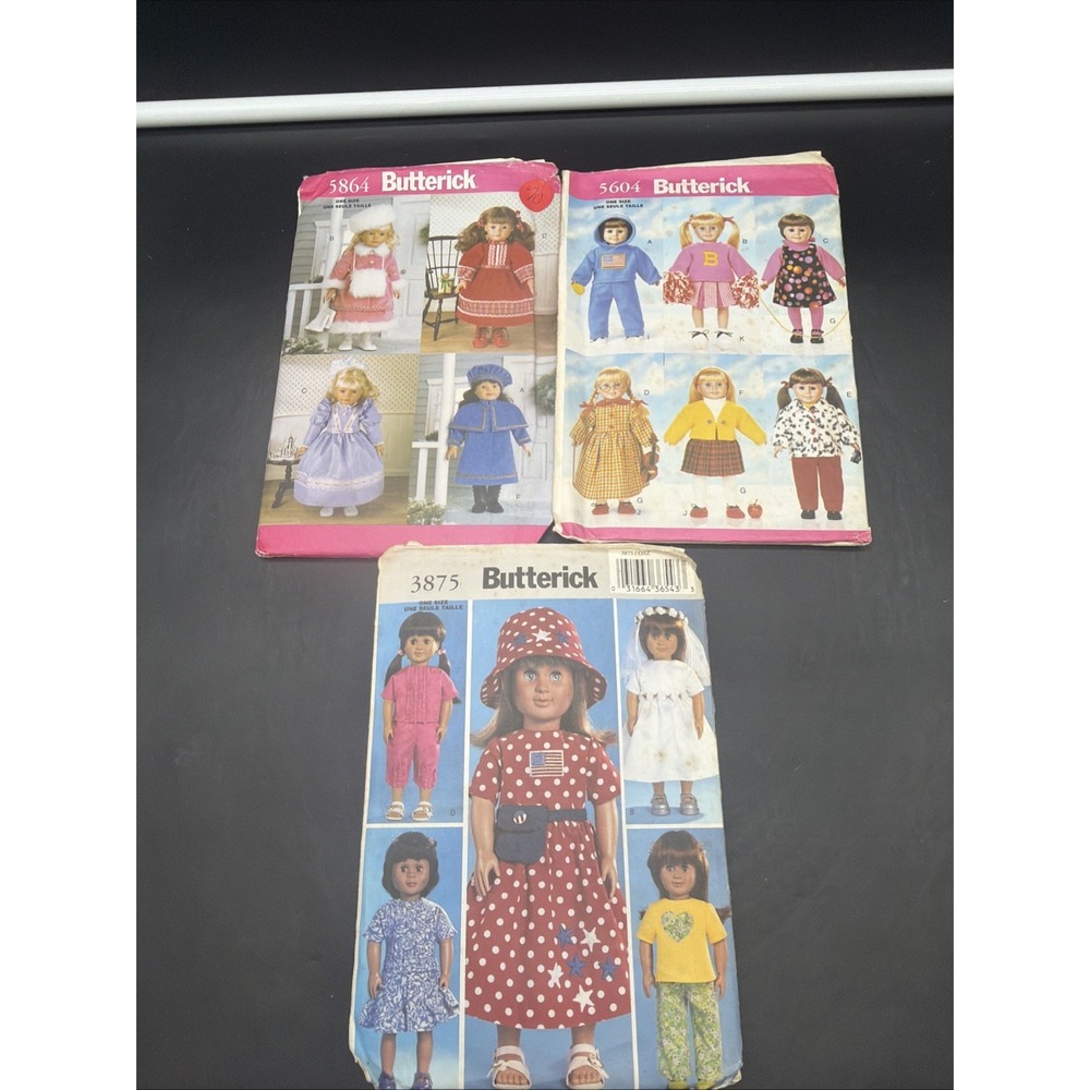 VTG Lot 3 Butterick 18" Doll Clothes Pattern 5864 5604 3875 UNCUT